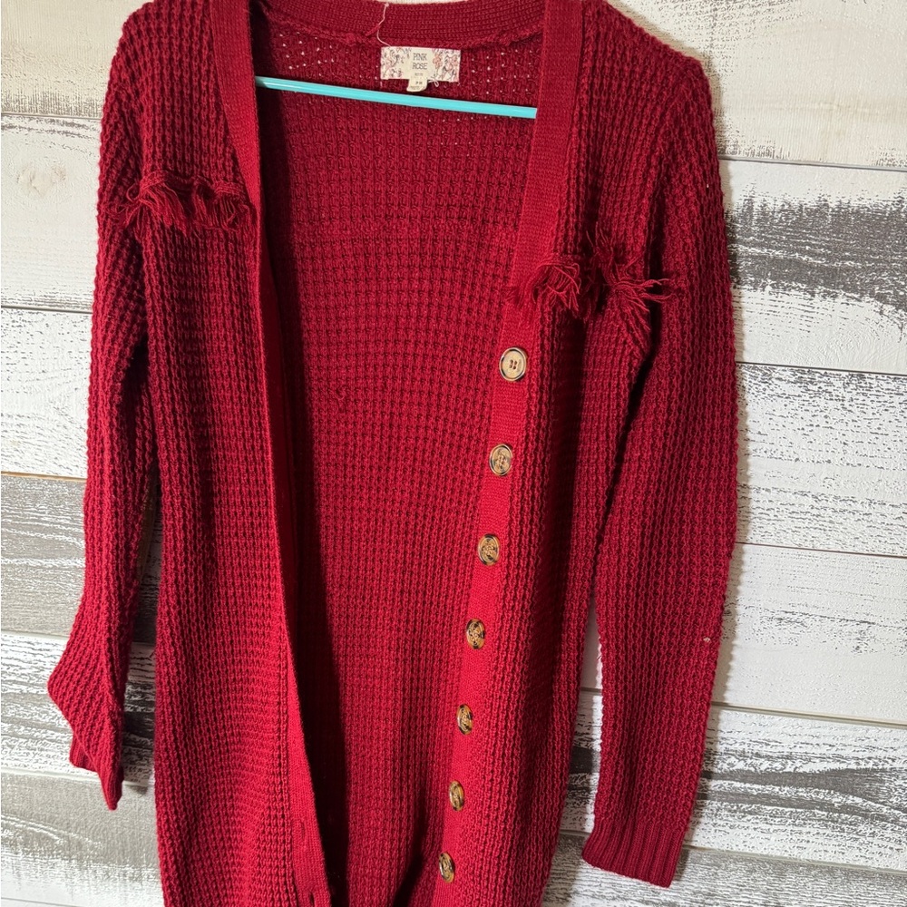 Pink Rose Deep Red Knit Cardigan